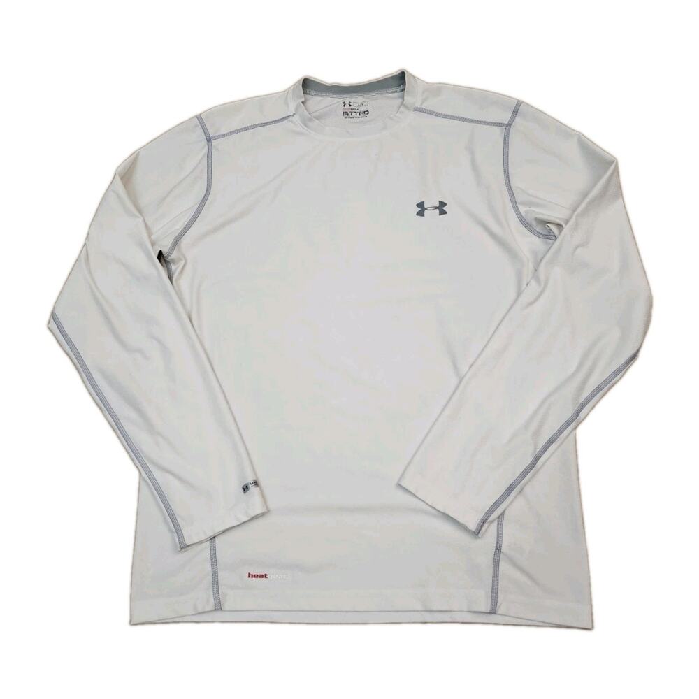 Under Armour Mens Large White Long Sleeve Shirt HeatGear Fitted